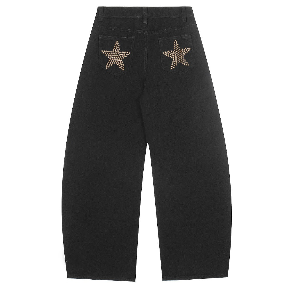 Star - studded Pocket Wide - leg Brown Jeans - Thrashink