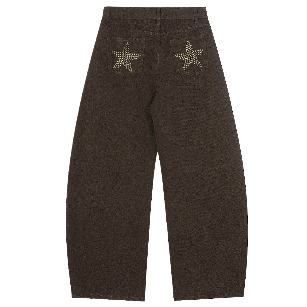 Star - studded Pocket Wide - leg Brown Jeans - Thrashink