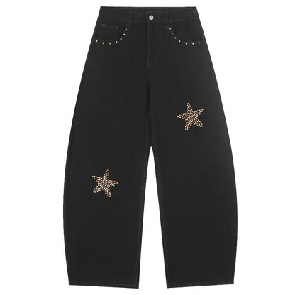 Star - studded Pocket Wide - leg Brown Jeans - Thrashink