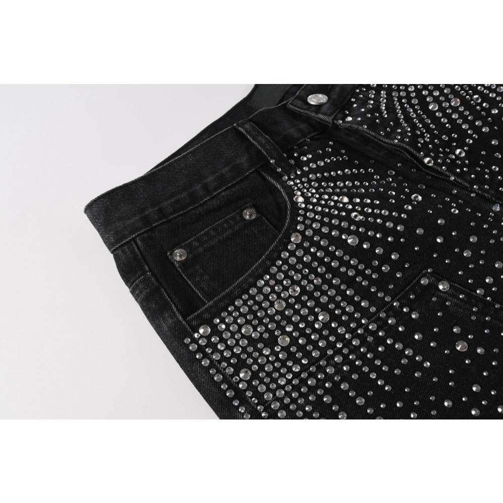 Starry Ray Rhinestone Denim Shorts - Thrashink