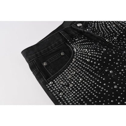 Starry Ray Rhinestone Denim Shorts - Thrashink