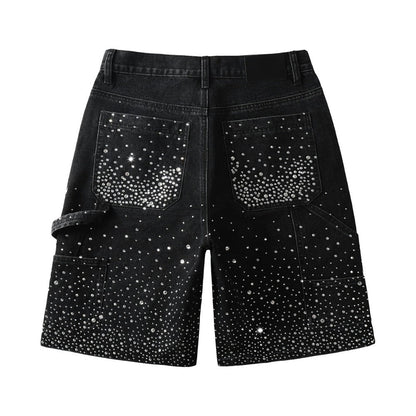 Starry Ray Rhinestone Denim Shorts - Thrashink