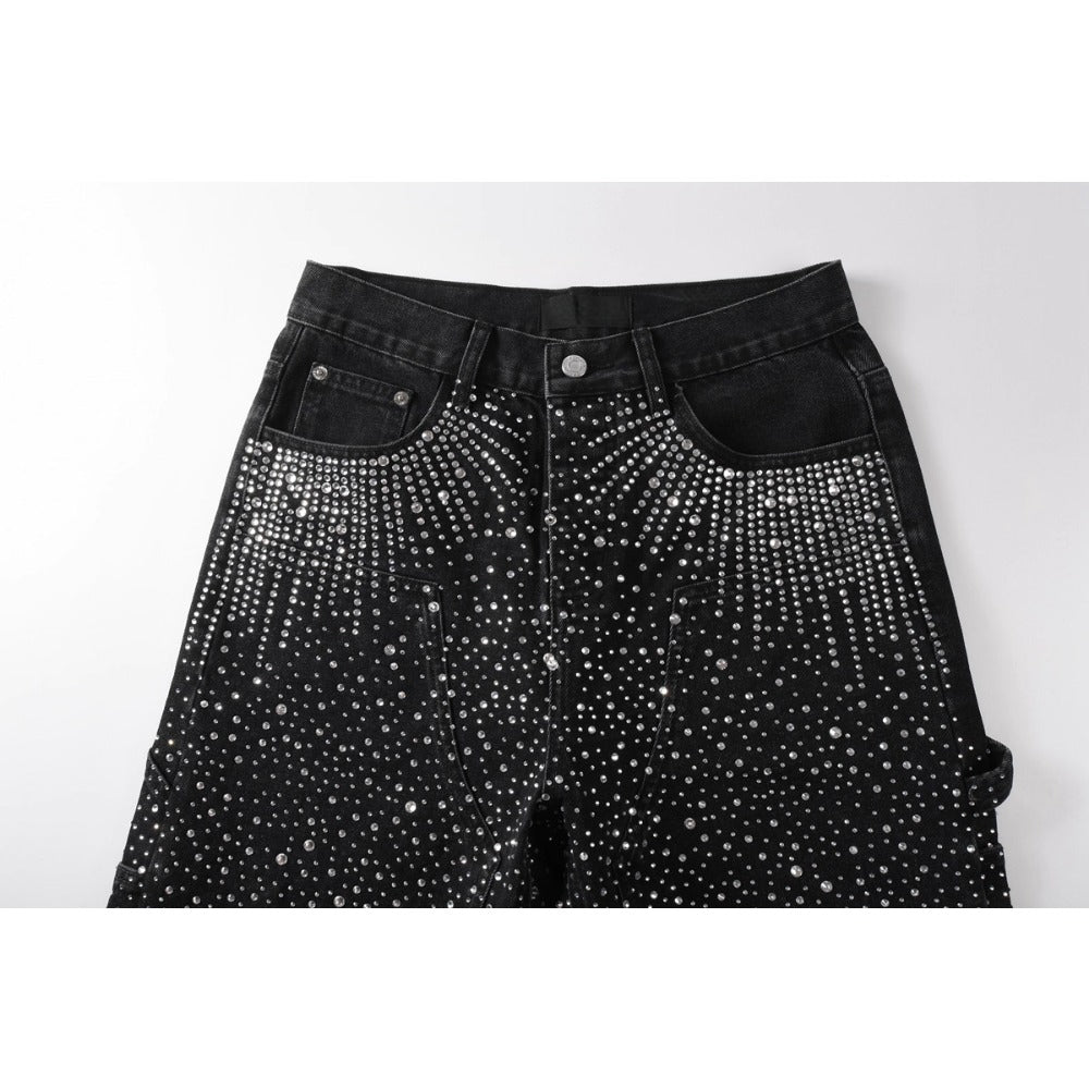 Starry Ray Rhinestone Denim Shorts - Thrashink