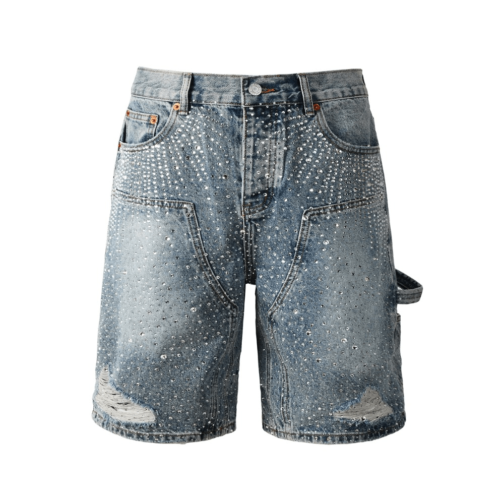 Starry Ray Rhinestone Denim Shorts - Thrashink