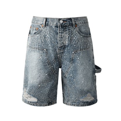 Starry Ray Rhinestone Denim Shorts - Thrashink