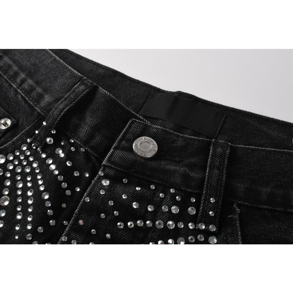 Starry Ray Rhinestone Denim Shorts - Thrashink