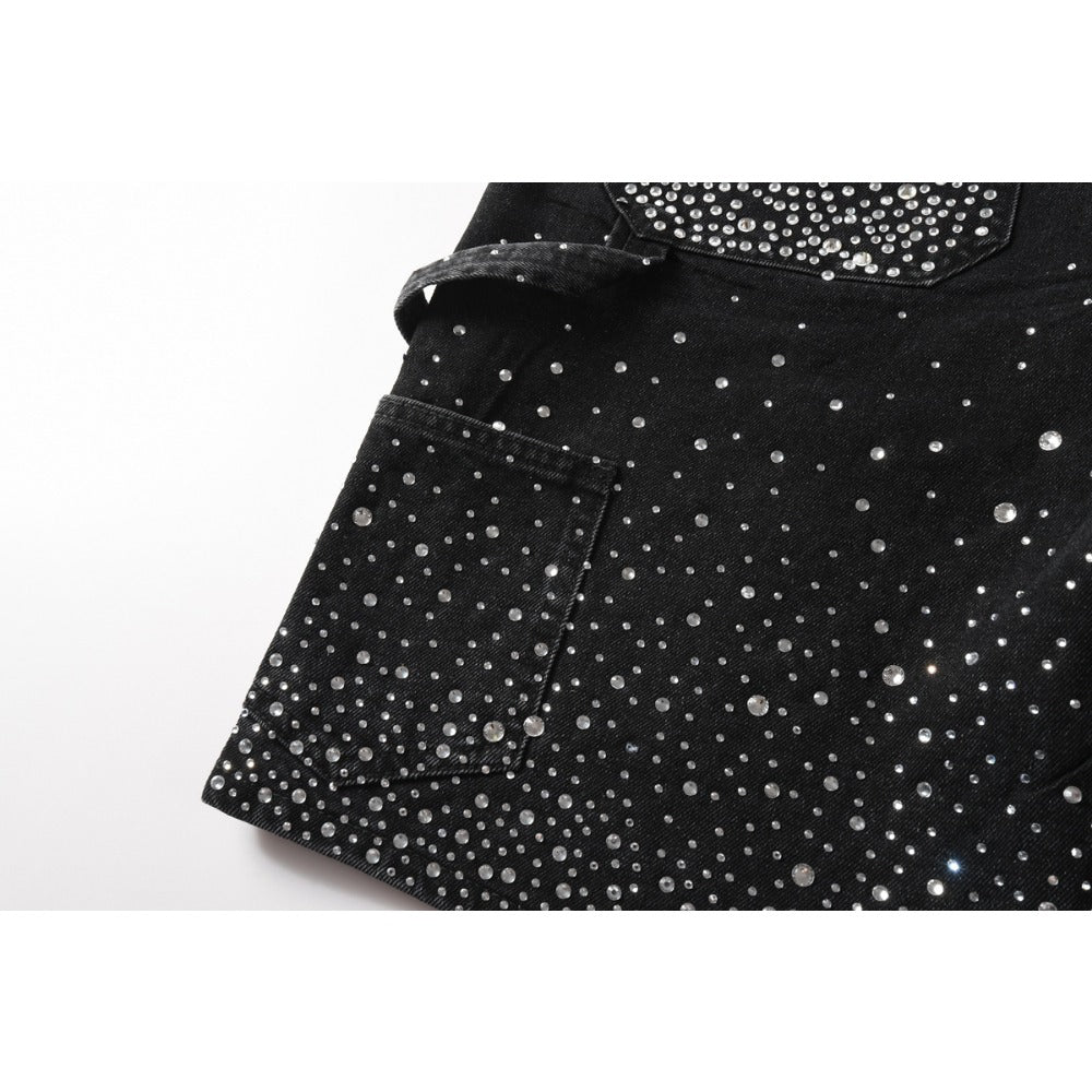 Starry Ray Rhinestone Denim Shorts - Thrashink