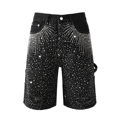 Starry Ray Rhinestone Denim Shorts - Thrashink