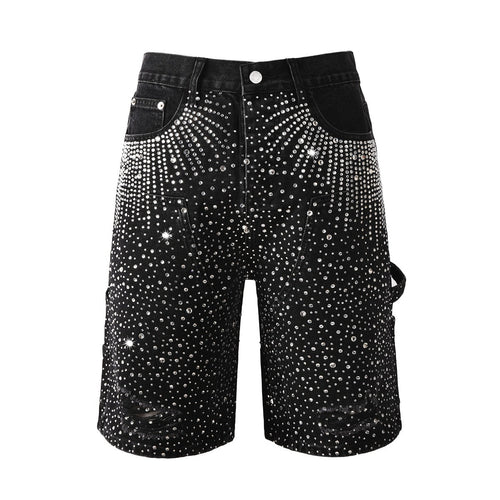 Starry Ray Rhinestone Denim Shorts - Thrashink