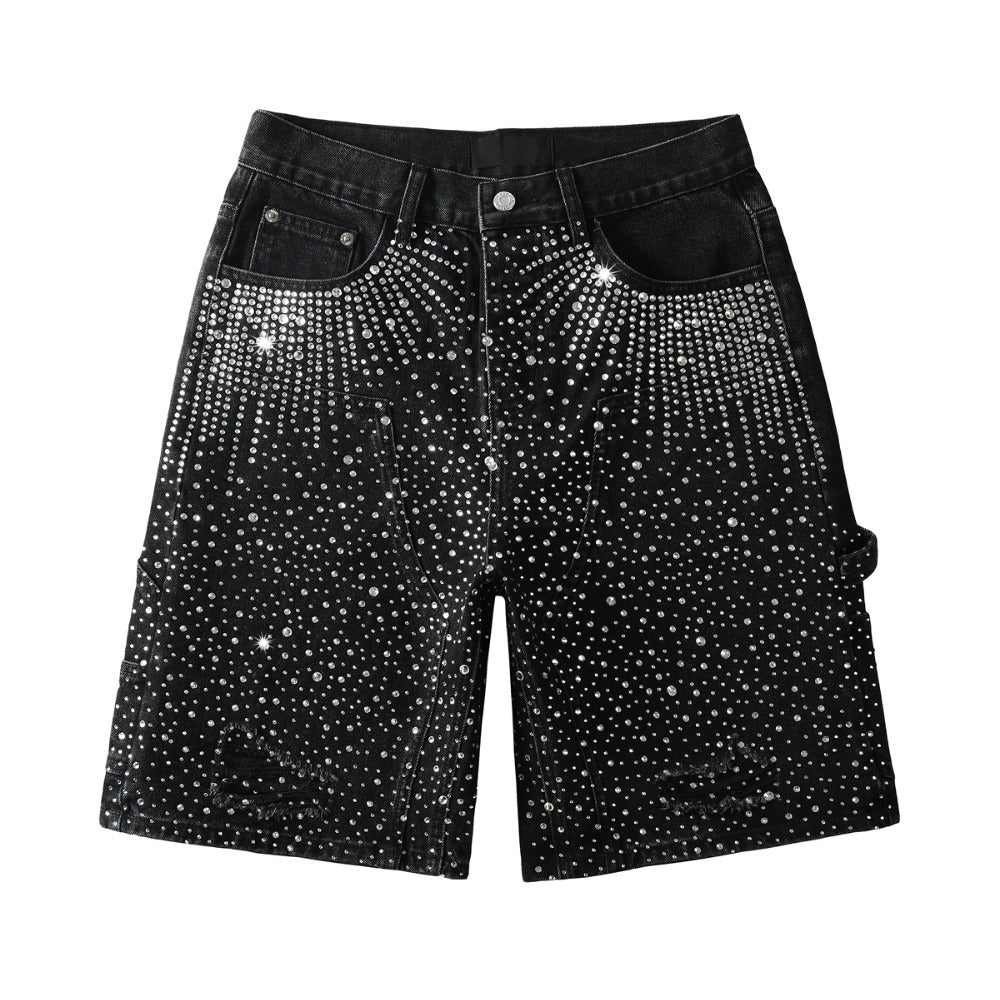 Starry Ray Rhinestone Denim Shorts - Thrashink