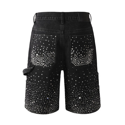Starry Ray Rhinestone Denim Shorts - Thrashink