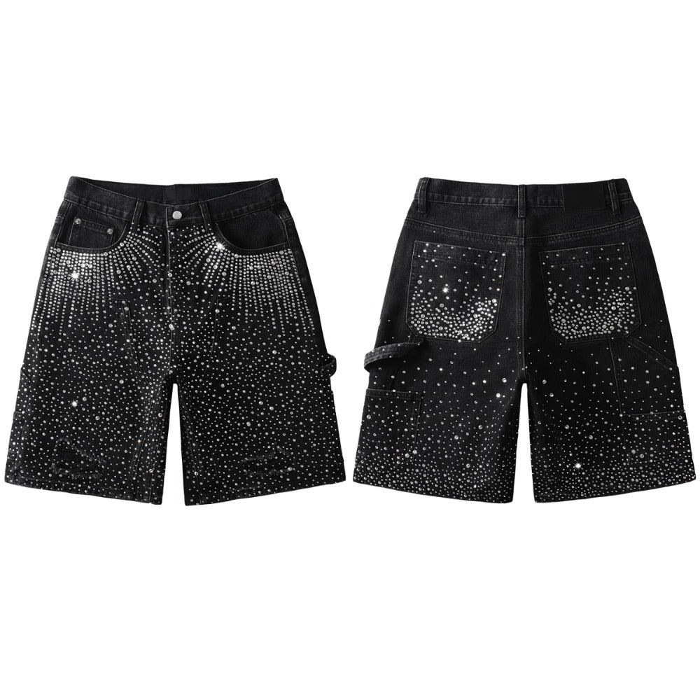 Starry Ray Rhinestone Denim Shorts - Thrashink