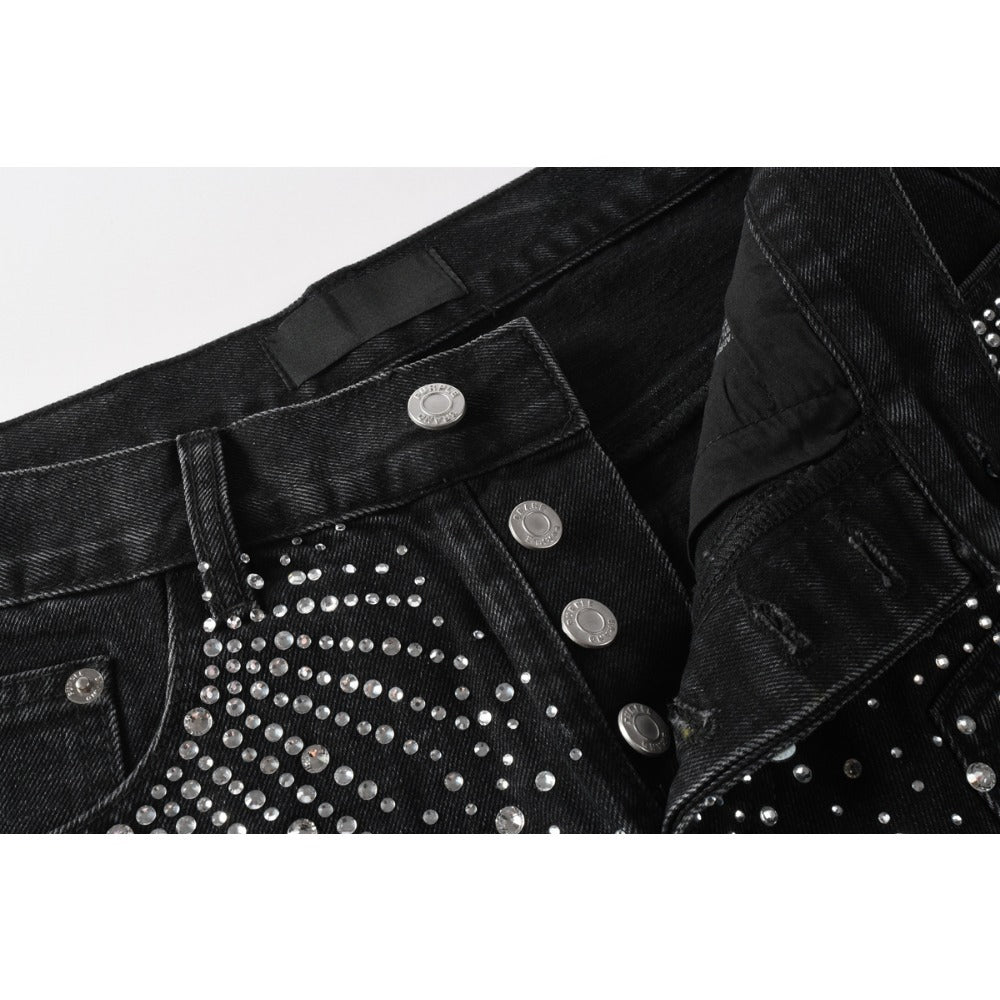Starry Ray Rhinestone Denim Shorts - Thrashink