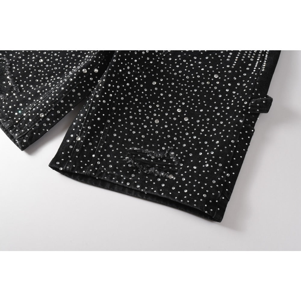 Starry Ray Rhinestone Denim Shorts - Thrashink
