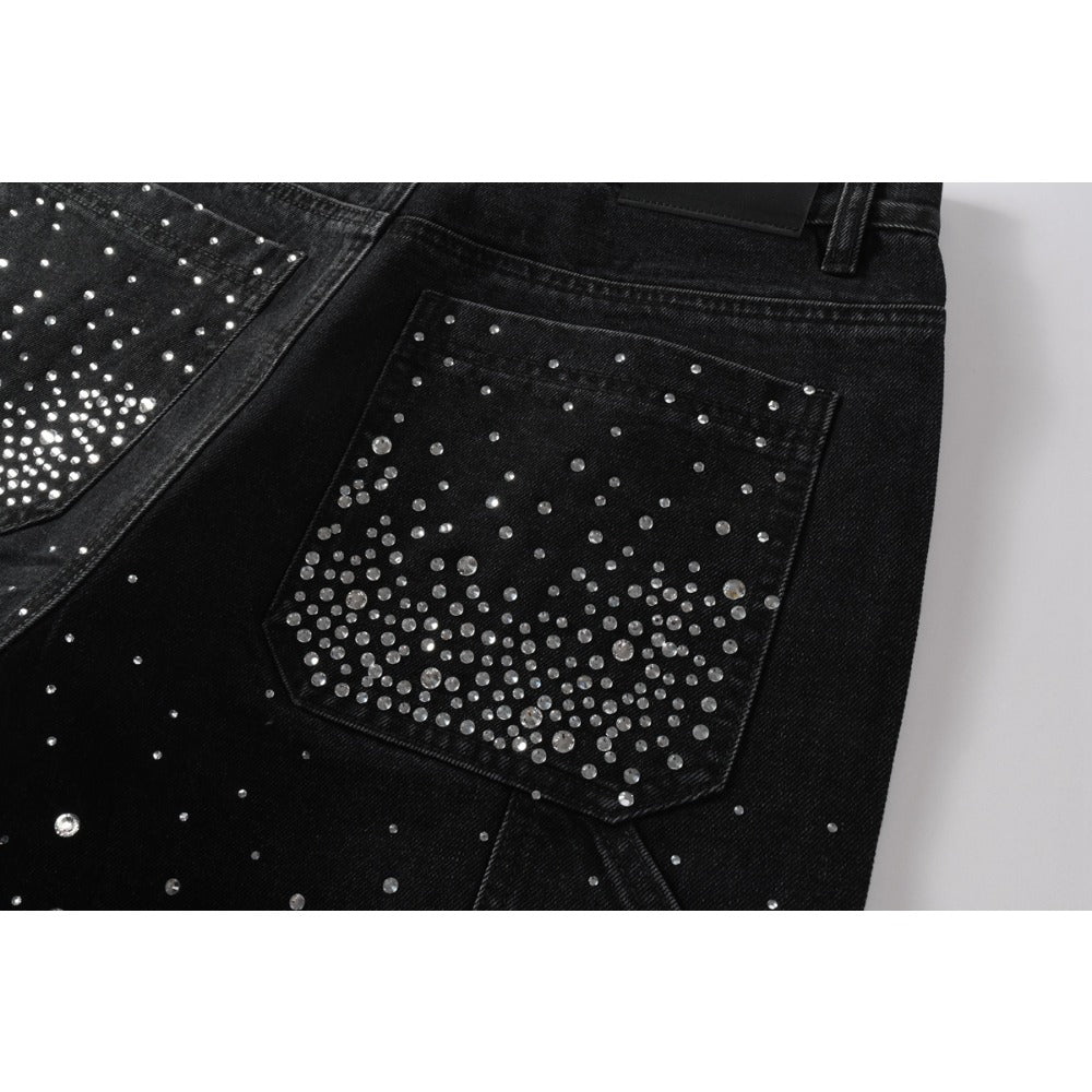 Starry Ray Rhinestone Denim Shorts - Thrashink