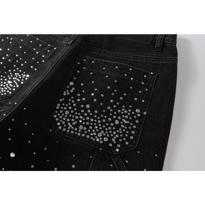 Starry Ray Rhinestone Denim Shorts - Thrashink