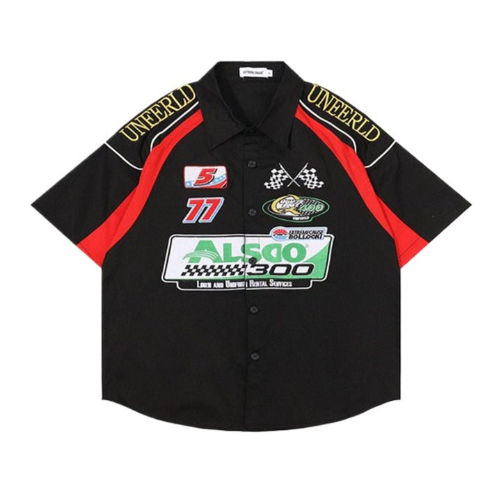 Street Colorblock Embroidered Short Sleeve Shirt - Thrashink