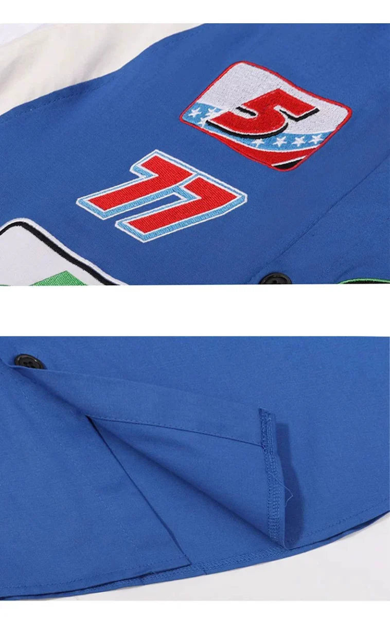 Street Colorblock Embroidered Short Sleeve Shirt - Thrashink