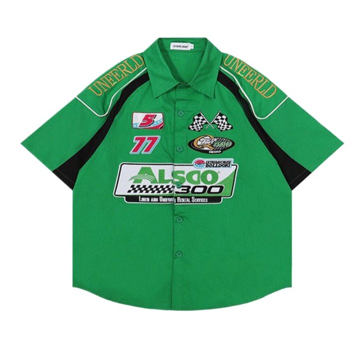 Street Colorblock Embroidered Short Sleeve Shirt - Thrashink