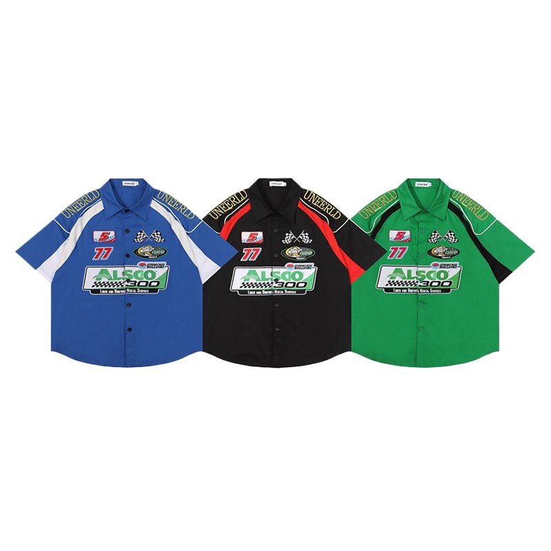 Street Colorblock Embroidered Short Sleeve Shirt - Thrashink