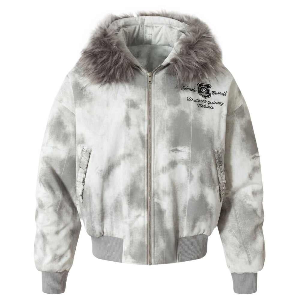 Street Hooded Fur Collar Bomber Cotton Jacket - Thrashink