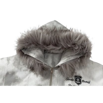 Street Hooded Fur Collar Bomber Cotton Jacket - Thrashink