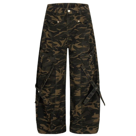 Streetwear Camouflage Buckle Cargo Pants - Thrashink