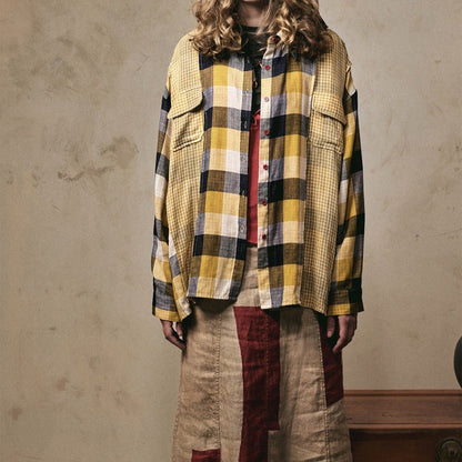 Stripe Paneled Plaid Casual Shirt - Thrashink