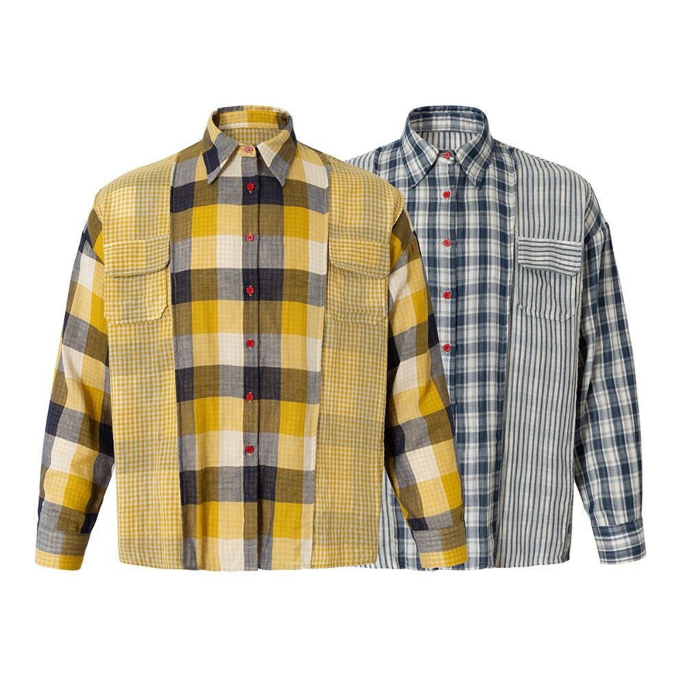 Stripe Paneled Plaid Casual Shirt - Thrashink