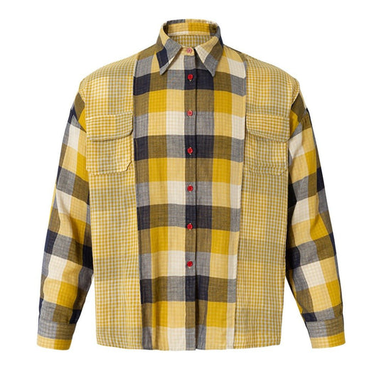 Stripe Paneled Plaid Casual Shirt - Thrashink