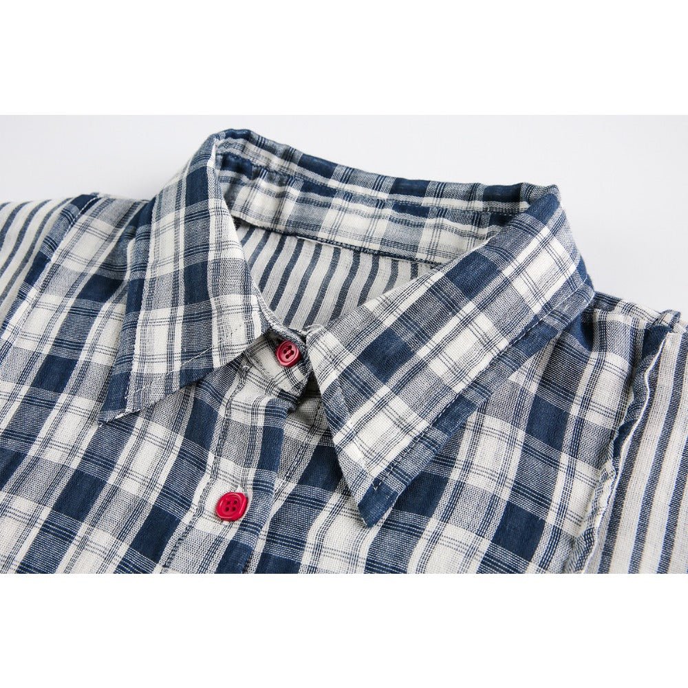 Stripe Paneled Plaid Casual Shirt - Thrashink