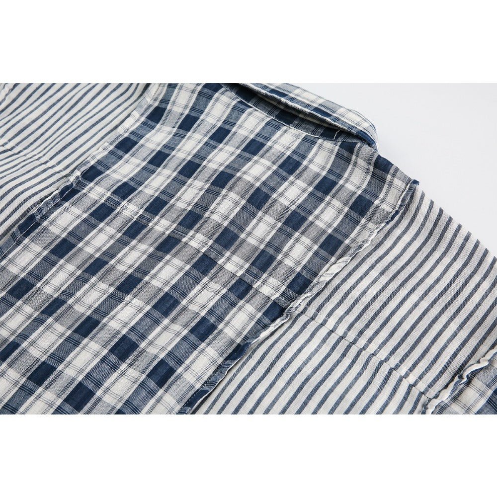 Stripe Paneled Plaid Casual Shirt - Thrashink