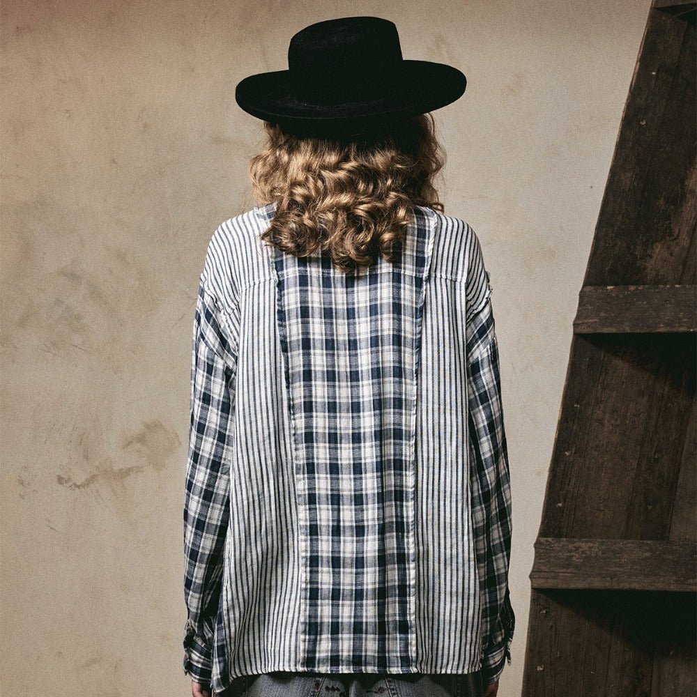 Stripe Paneled Plaid Casual Shirt - Thrashink