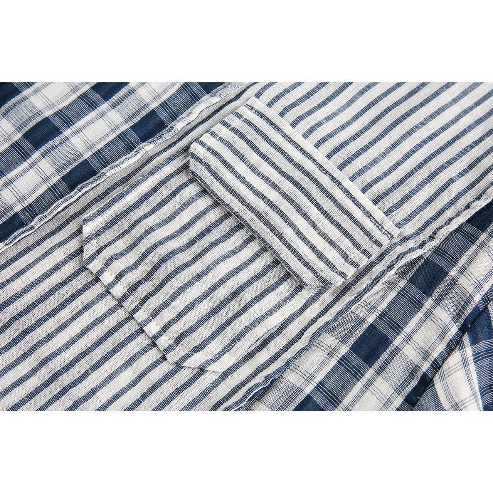 Stripe Paneled Plaid Casual Shirt - Thrashink