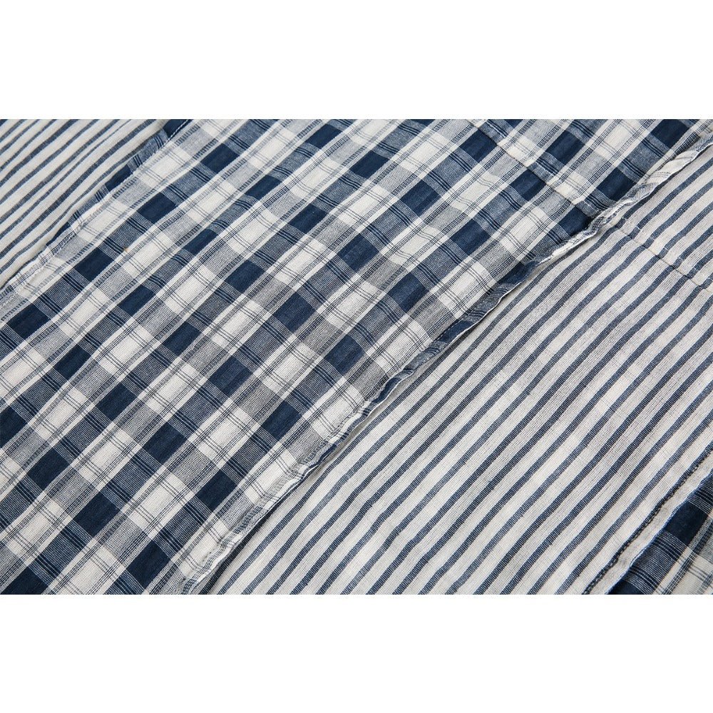 Stripe Paneled Plaid Casual Shirt - Thrashink