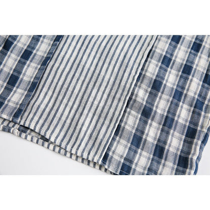 Stripe Paneled Plaid Casual Shirt - Thrashink