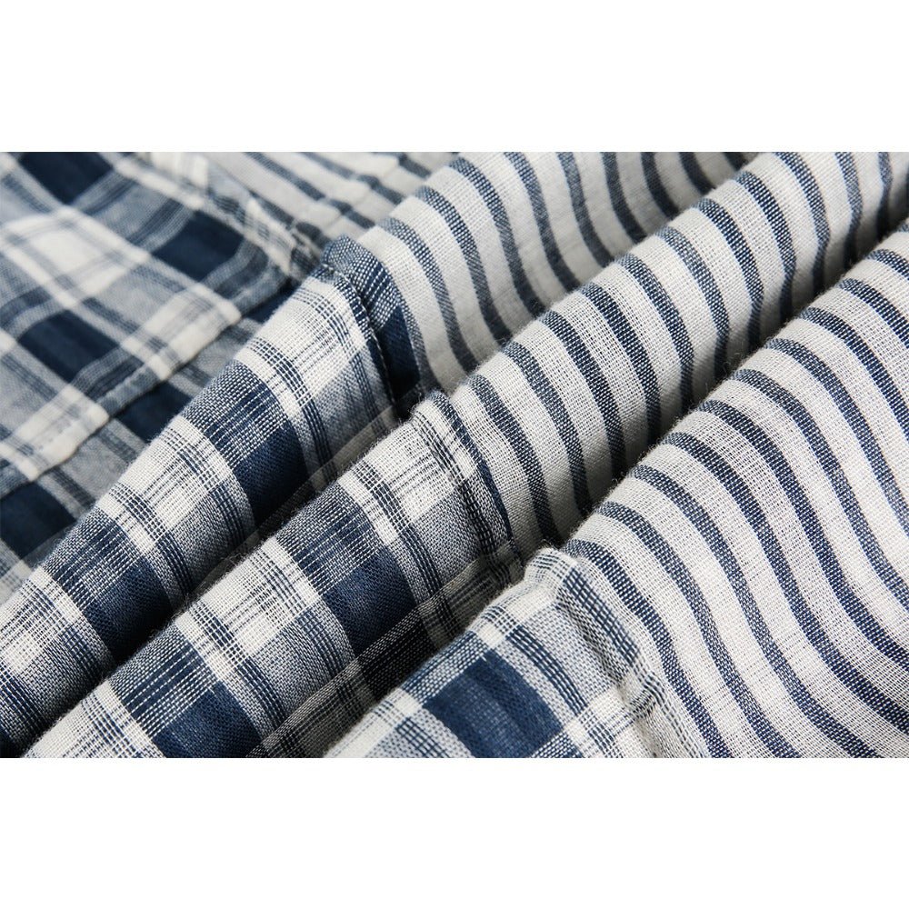 Stripe Paneled Plaid Casual Shirt - Thrashink