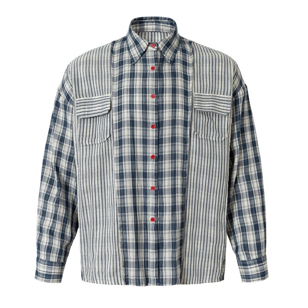 Stripe Paneled Plaid Casual Shirt - Thrashink