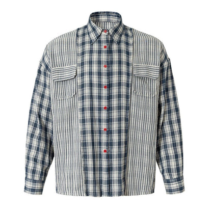 Stripe Paneled Plaid Casual Shirt - Thrashink