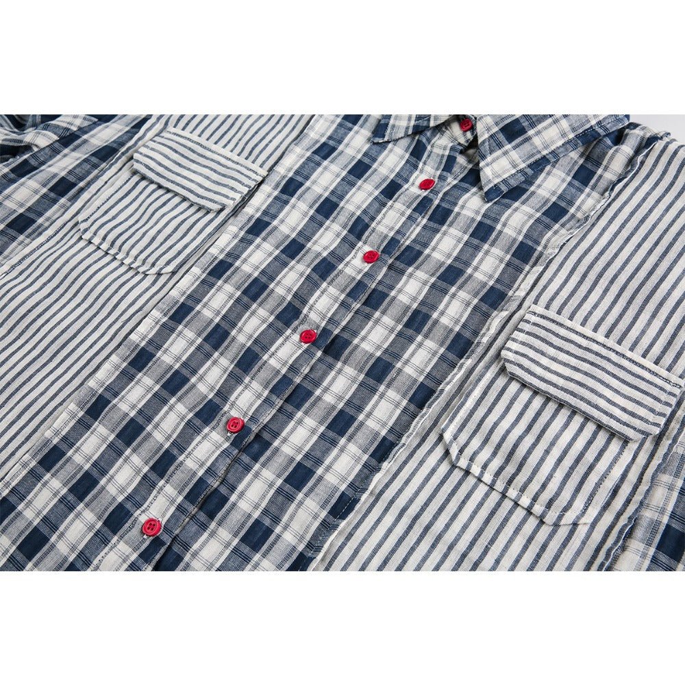 Stripe Paneled Plaid Casual Shirt - Thrashink