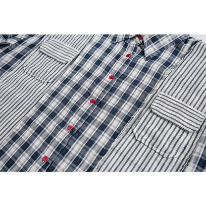 Stripe Paneled Plaid Casual Shirt - Thrashink