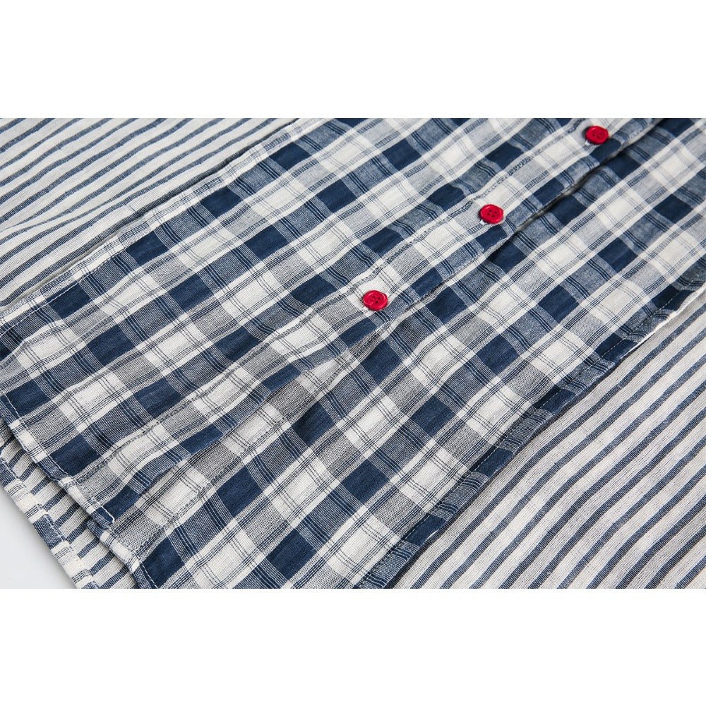 Stripe Paneled Plaid Casual Shirt - Thrashink