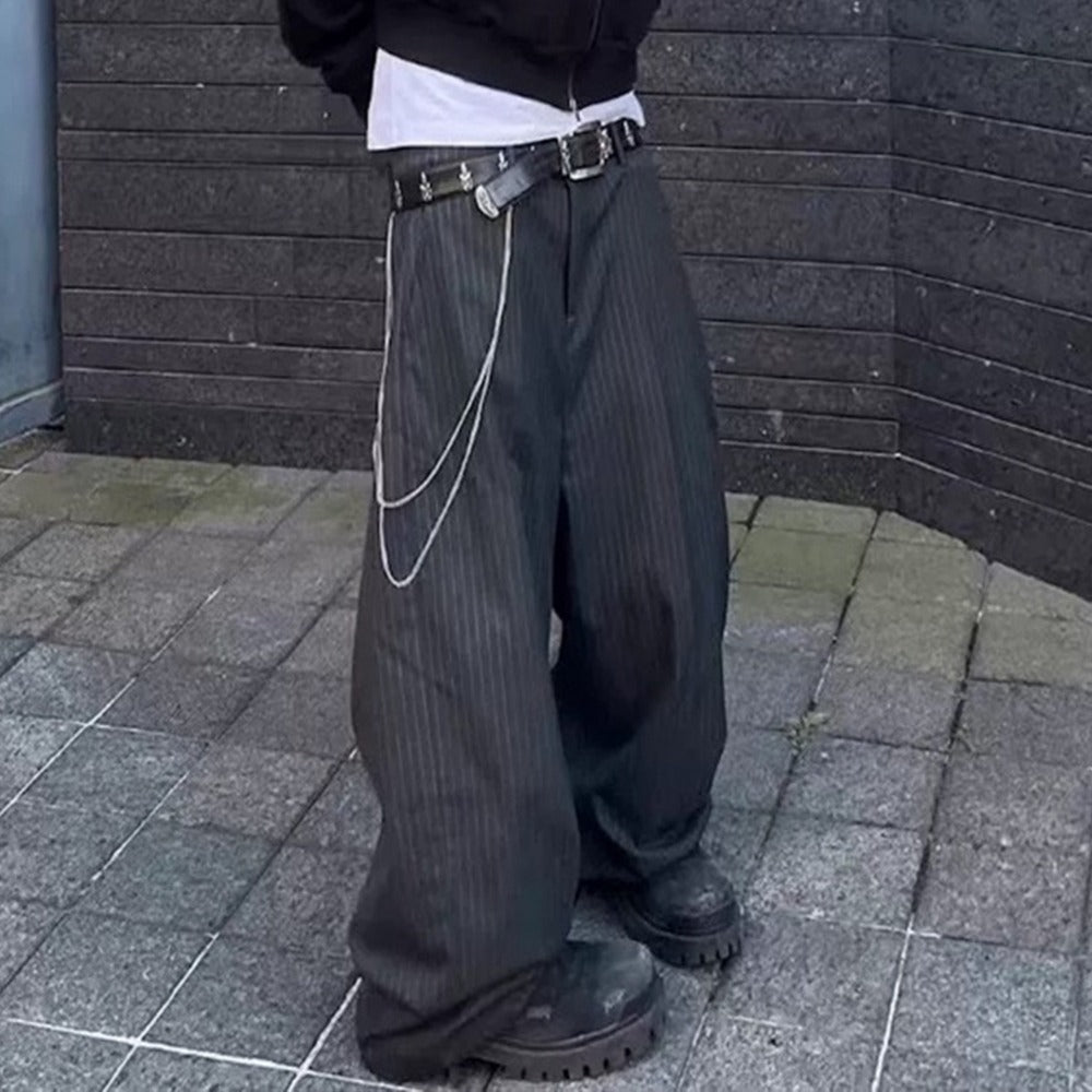 Striped Chain Drape Jeans - Thrashink