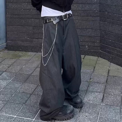 Striped Chain Drape Jeans - Thrashink