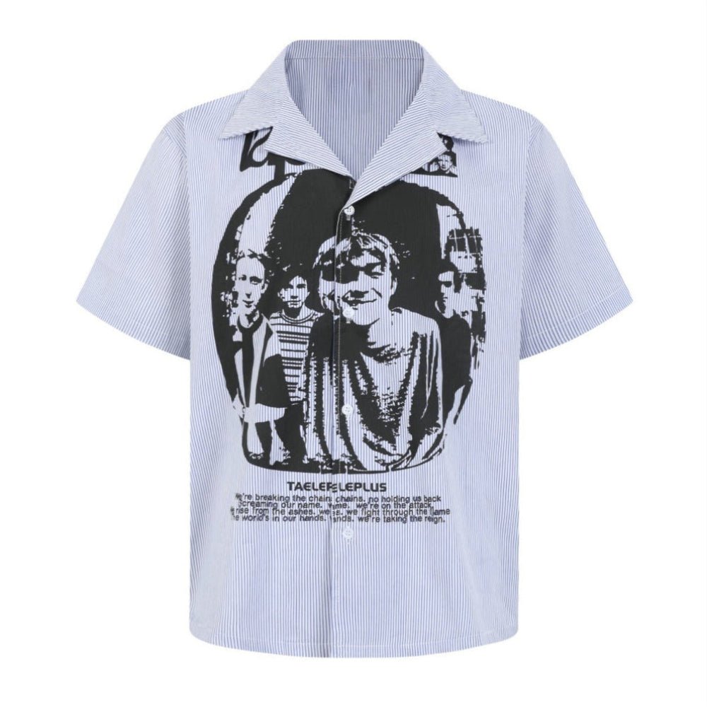 Striped Rock Print Shirt - Thrashink