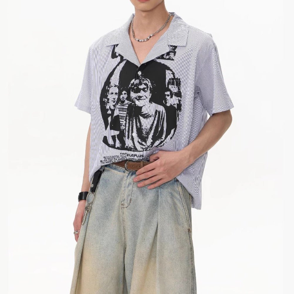 Striped Rock Print Shirt - Thrashink