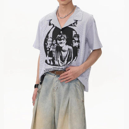 Striped Rock Print Shirt - Thrashink