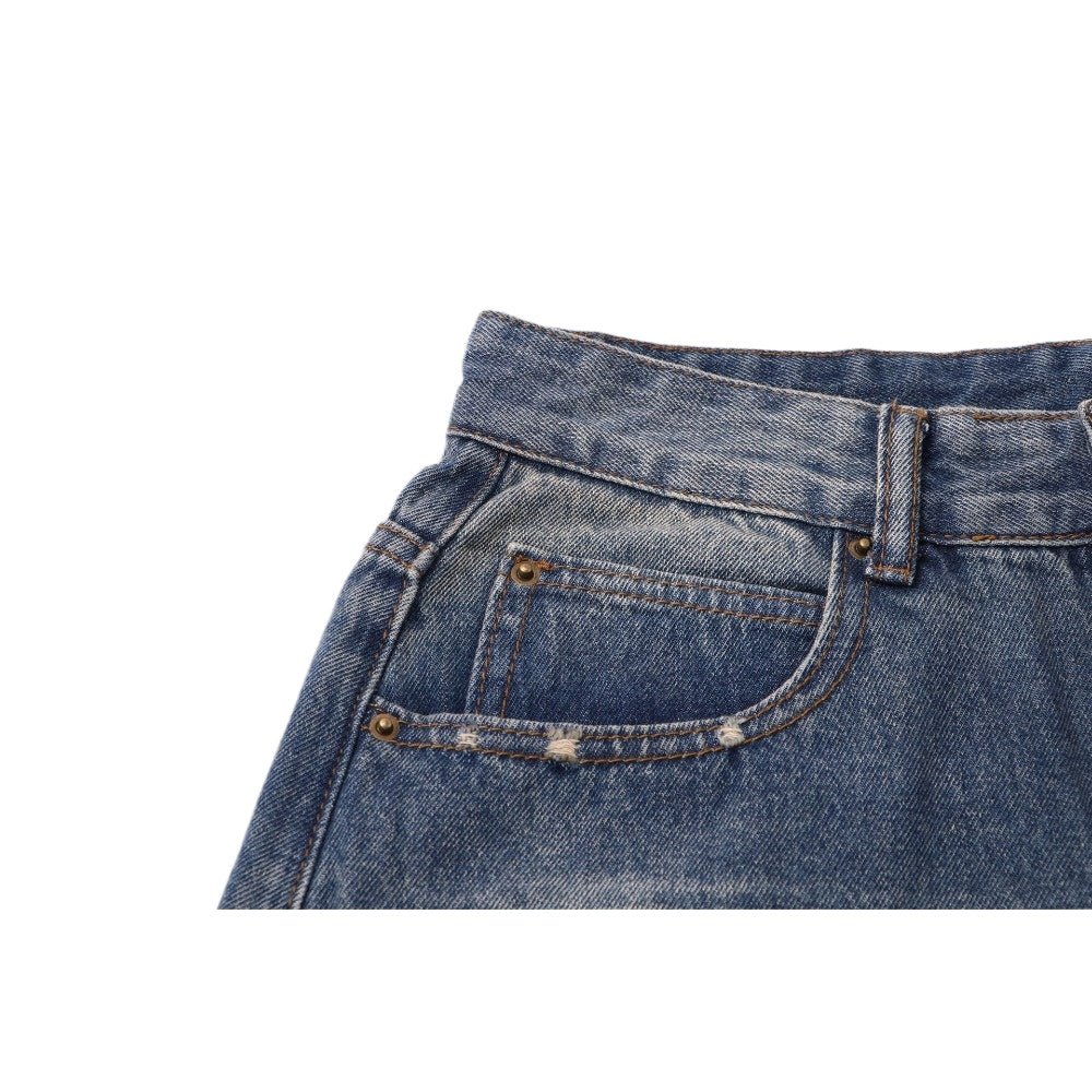 Studded Cross - Patch Baggy Frayed Jeans - Thrashink