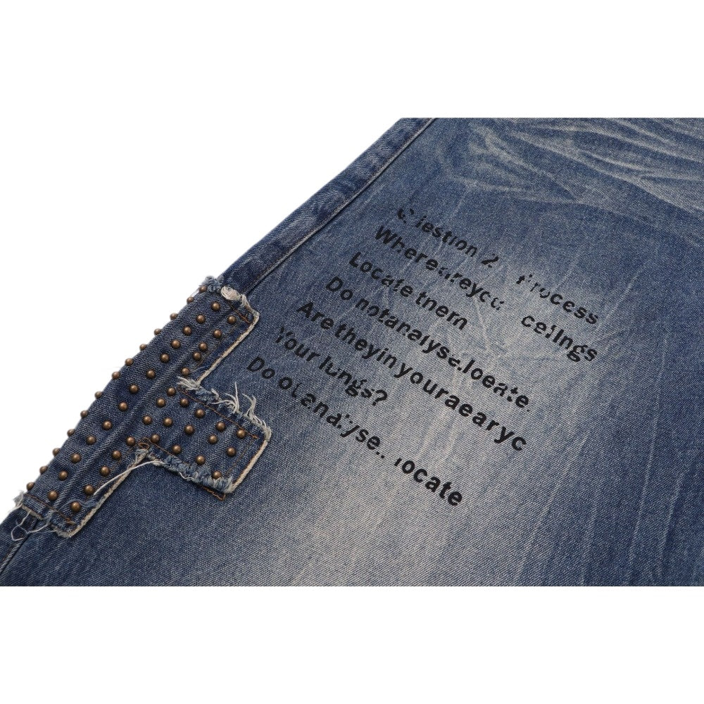 Studded Cross - Patch Baggy Frayed Jeans - Thrashink