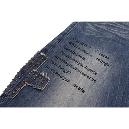 Studded Cross - Patch Baggy Frayed Jeans - Thrashink